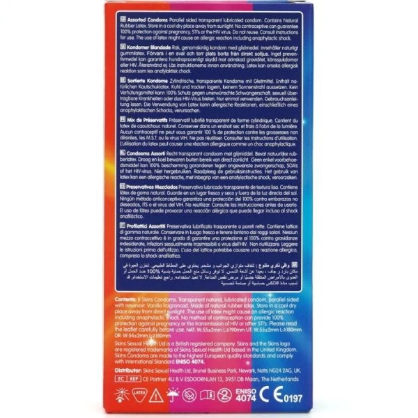 Skins Gesorteerde Premium-Condoomverpakking 8 – Natural, Dots & Ribs, Ultra Thin