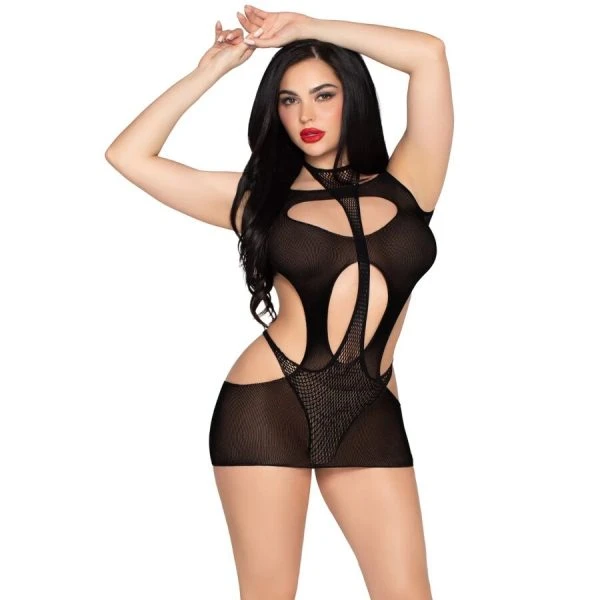 Leg Avenue Minijurk en Neckholder-Teddy in Harness-Stijl Zwart