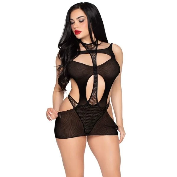 Leg Avenue Minijurk en Neckholder-Teddy in Harness-Stijl Zwart