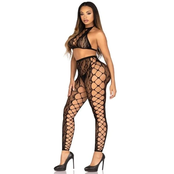Leg Avenue Crop-Top en Naadloze Panty in Luipaardprint Zwart