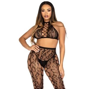 Leg Avenue Crop-Top en Naadloze Panty in Luipaardprint Zwart