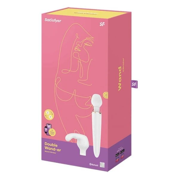 Satisfyer Double Wander App Vibrator met twee opzetstukken, wit Satisfyer Double Wander App Vibrator met twee opzetstukken, wit