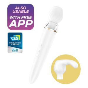 Satisfyer Double Wander App Vibrator met twee opzetstukken, wit Satisfyer Double Wander App Vibrator met twee opzetstukken, wit - Afbeelding 1