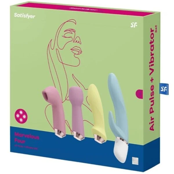 Satisfyer Marvelous Four Vibrator en luchtdrukset met 4 opzetstukken