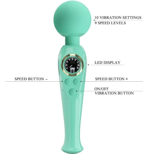 Pretty Love Skyler Green Wand Vibrator mit flexiblem Hals und LCD-Display