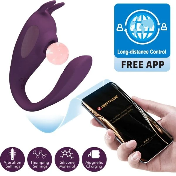 Pretty Love Shey Stimulator & Vibrator met app-afstandsbediening, paars