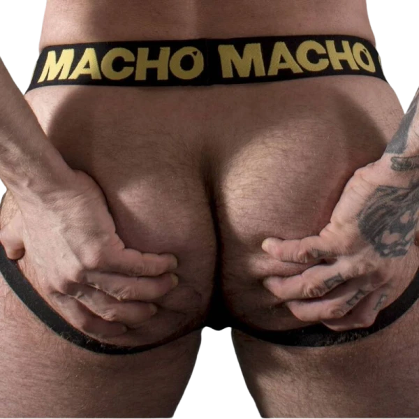 Macho Underwear Jock van geel kunstleer met elastische tailleband
