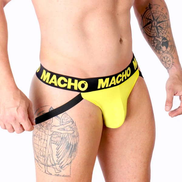 Macho Underwear Jockstrap Lycra Geel met open bil Macho Underwear Jockstrap Lycra Geel met open bil