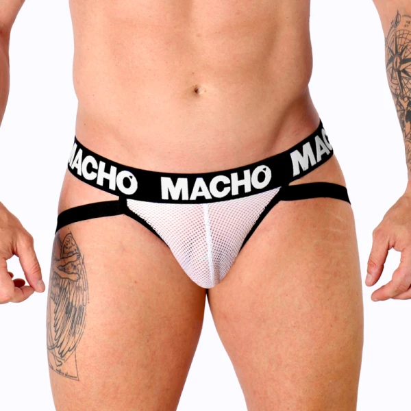 img_187196_a86fd6456cc0ace2766894f32797c00b_1.png Macho Underwear Jockstrap MX26X1 in het wit met netstof