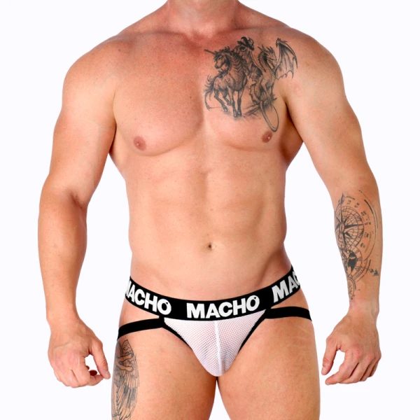 Macho Underwear Jockstrap MX26X1 in het wit met netstof Macho Underwear Jockstrap MX26X1 in het wit met netstof