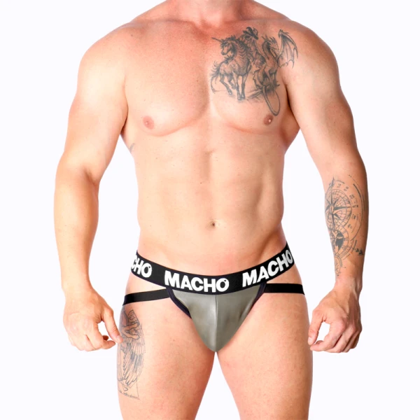 Macho Underwear Jock Leder Grijs Beige voor Mannen