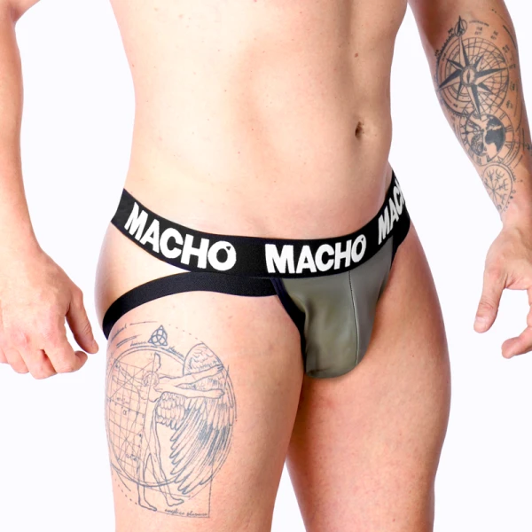 Macho Underwear Jock Leder Grijs Beige voor Mannen