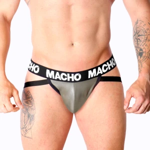 Macho Underwear Jock Leather Grey Beige for Men
