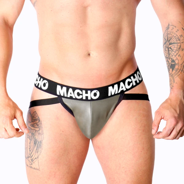Macho Underwear Jock Leder Grijs Beige voor Mannen