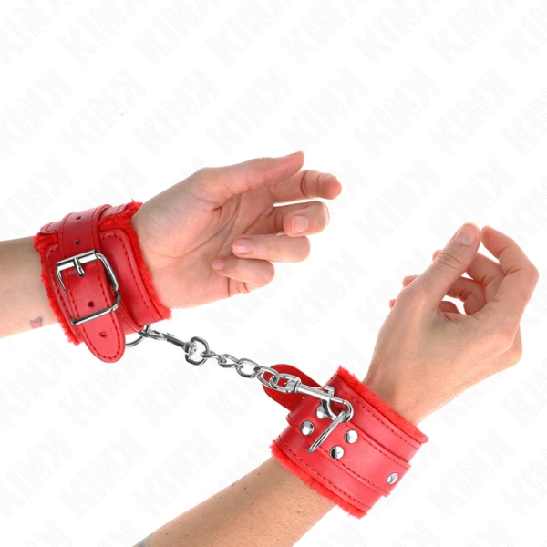 Kink Bontgevoerde Polsboeien met rode riem verstelbaar