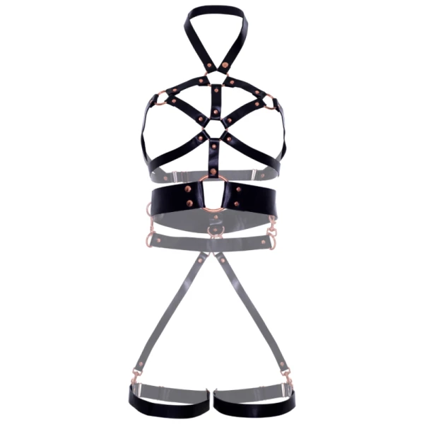 Leg Avenue Grip-lichaamsgordel van vegan leer met O-ringen