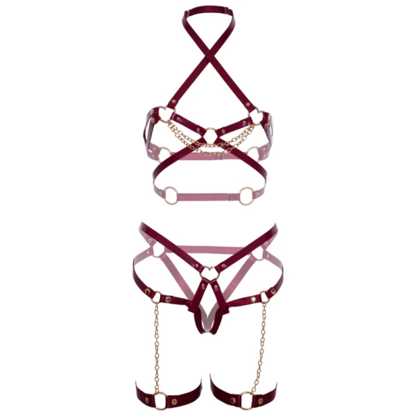 Leg Avenue Harness-BH met hartring en jarretelle van vegan leer