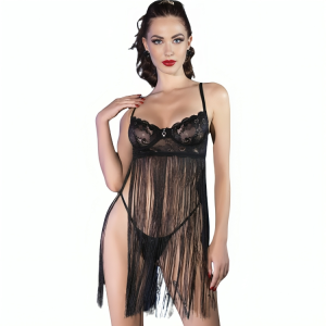 Chilirose Babydoll met beugel-bh en vetersluiting zwart Chilirose Babydoll met beugel-bh en vetersluiting zwart - Afbeelding 1