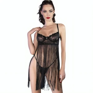 Chilirose Babydoll mit Bügel-BH und Schnürung schwarz