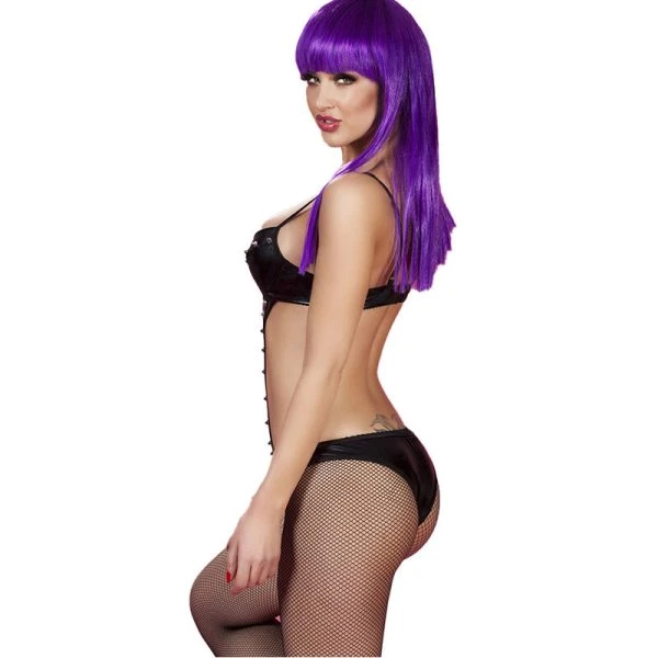 Chilirose Vinyl-Bodysuit met spikes en gewatteerde BH