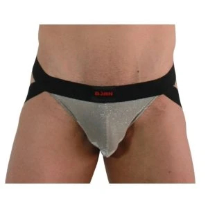 Burn Jockstrap glossy Beige/Black with transparent details