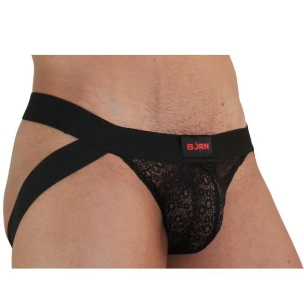 Burn Jockstrap Jock Lingerie Zwart met glansdetails