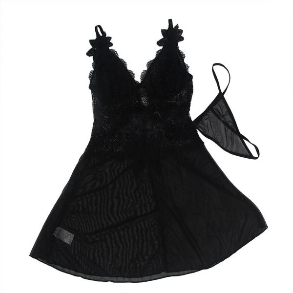 Subblime Babydoll van tule met kant en bloemdetail Subblime Babydoll van tule met kant en bloemdetail