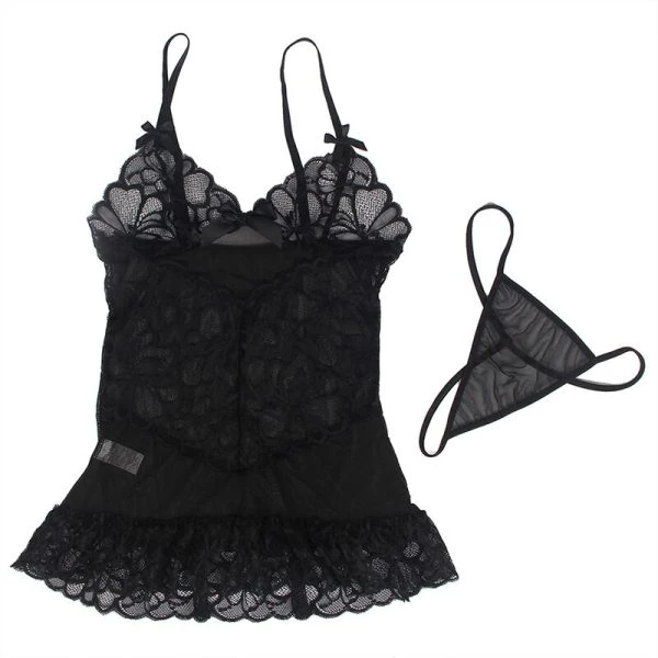 Subblime Babydoll met transparante kant en bloemenprint Zwart