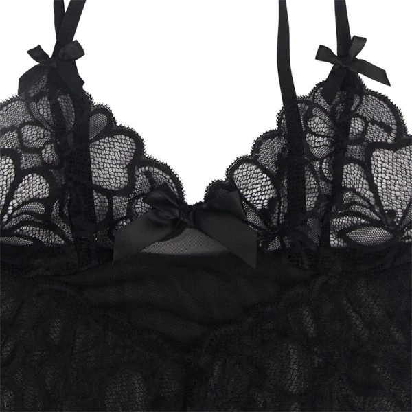 Subblime Babydoll met transparante kant en bloemenprint Zwart