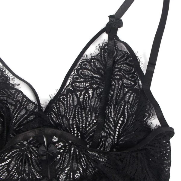 Subblime Babydoll met transparante kantstof en verstelbare bandjes Zwart