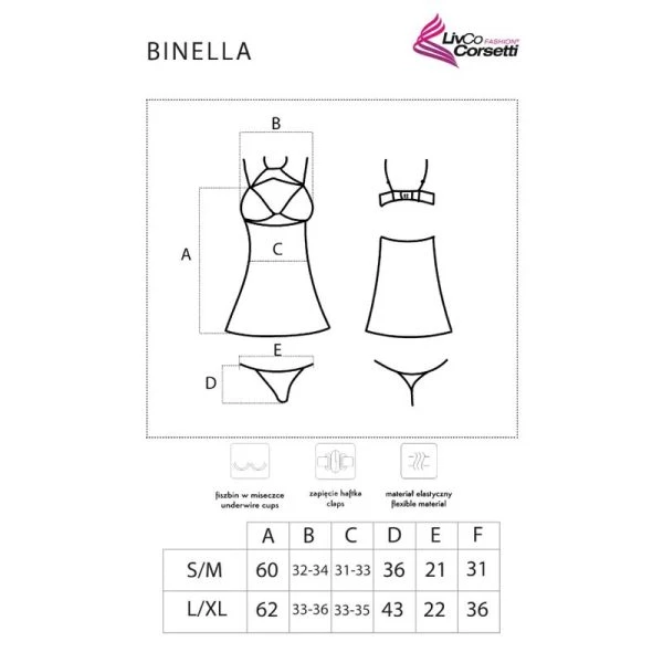 Livco Corsetti Fashion Babydoll Binella Set met String Zwart Livco Corsetti Fashion Babydoll Binella Set met String Zwart
