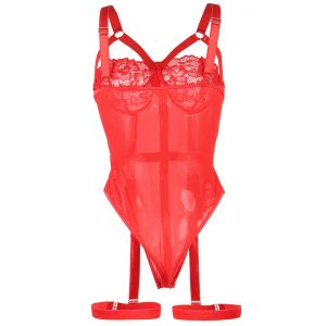 Subblime Teddy met kant en jarretelle-detail in rood Subblime Teddy met kant en jarretelle-detail in rood - Afbeelding 4
