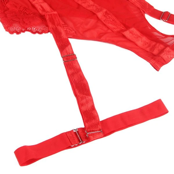 Subblime Teddy met kant en jarretelle-detail in rood