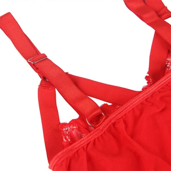 Subblime Teddy met kant en jarretelle-detail in rood