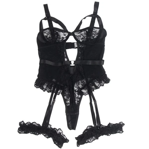 Subblime Teddy met jarretelles en kant, zwart