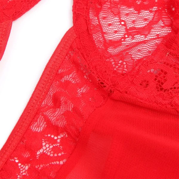 Subblime Teddy met jarretelgordel en kant in rood