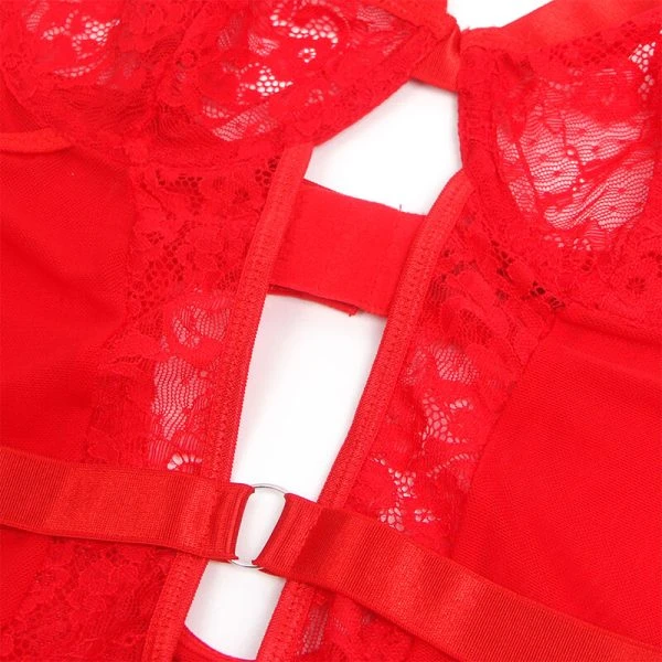 Subblime Teddy met jarretelgordel en kant in rood