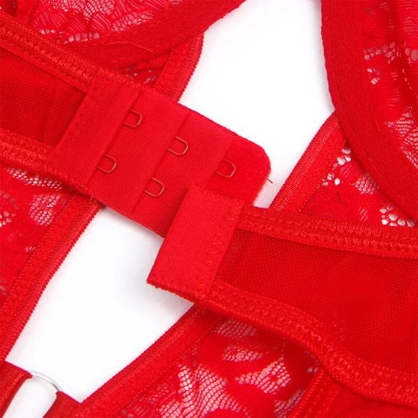 Subblime Teddy met jarretelgordel en kant in rood