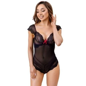 Livco Corsetti Fashion Bodysuit with Lace and Mesh Fabric in Black