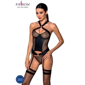 Passion Amanda Eco Leather Corset with Mesh Look