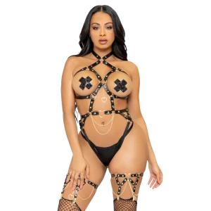 Leg Avenue Kink Hartvormig Ringentuig Teddy van veganistisch leer zwart