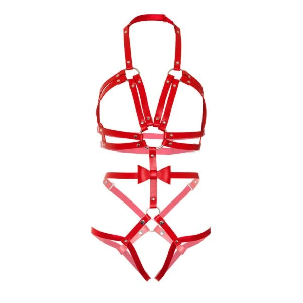 Leg Avenue Teddy met O-ringnieten en afneembare slip, rood Leg Avenue Teddy met O-ringnieten en afneembare slip, rood