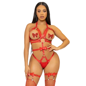 Leg Avenue Teddy with O-ring rivets and removable panty, red