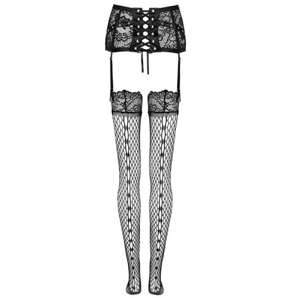 Livco Corsetti Fashion Garter Belt Set with Fishnet Stockings black