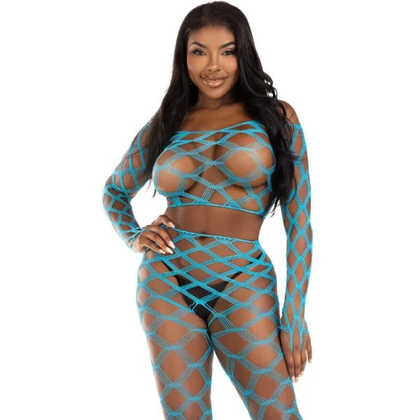Leg Avenue Hardcore Net-Crop-Top en Leggings in Blauw en Paars
