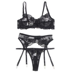 Subblime 3-delige dessousset BH String Kousenband Bloemenprint Zwart Subblime 3-delige dessousset BH String Kousenband Bloemenprint Zwart - Afbeelding 5