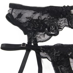 Subblime 3-delige dessousset BH String Kousenband Bloemenprint Zwart Subblime 3-delige dessousset BH String Kousenband Bloemenprint Zwart - Afbeelding 9