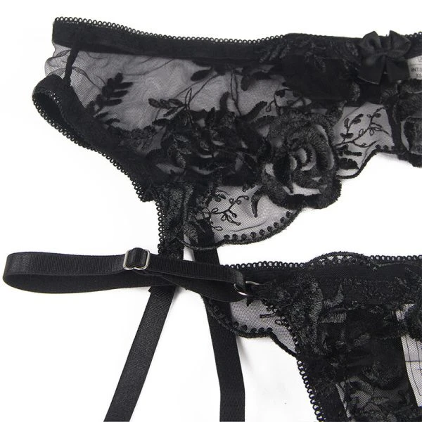 Subblime 3-delige dessousset BH String Kousenband Bloemenprint Zwart Subblime 3-delige dessousset BH String Kousenband Bloemenprint Zwart