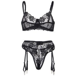 Subblime 3-delige dessousset BH String Kousenband Bloemenprint Zwart Subblime 3-delige dessousset BH String Kousenband Bloemenprint Zwart - Afbeelding 7
