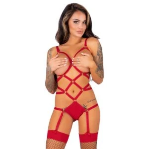 Livco Corsetti Fashion Thiara LC 20213 Garter Bodysuit Set Red